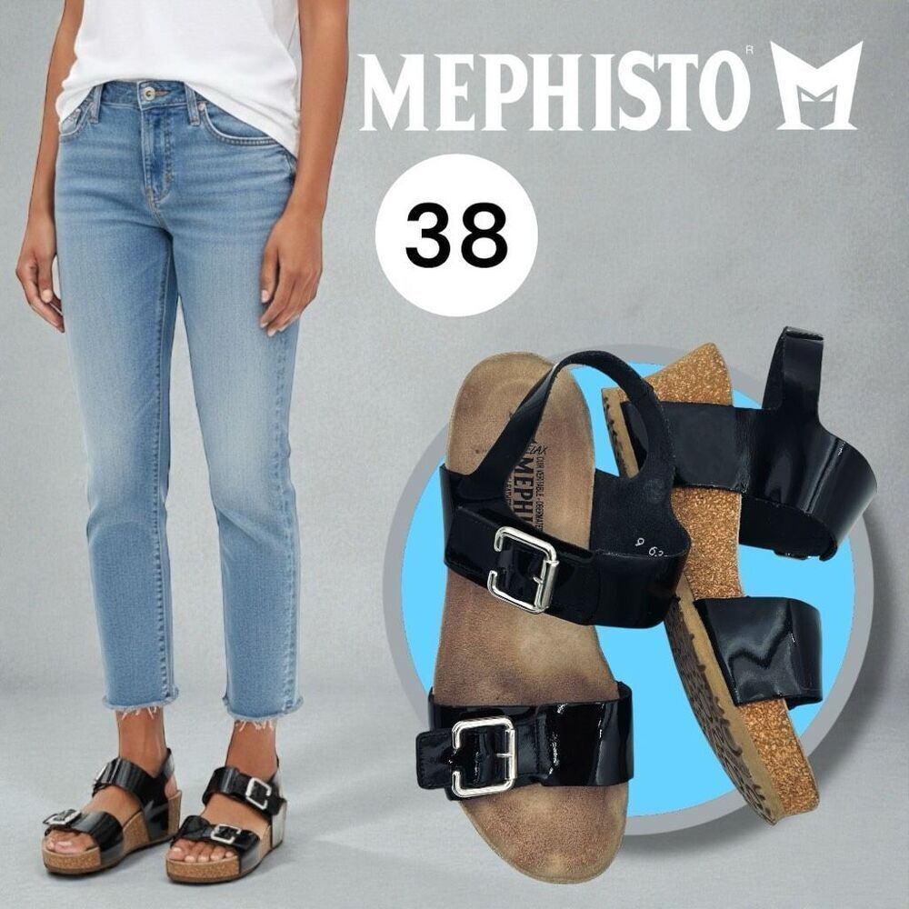 Mephisto Women's Lissandra Strappy Platform Wedge Heel Sandals Black Size 38
